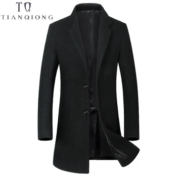 

Luxury High Quality Long Men's Casual Wool Coat Dark Buckle 2018 Winter Thick Warm Business Gentleman Slim Wool Jacket