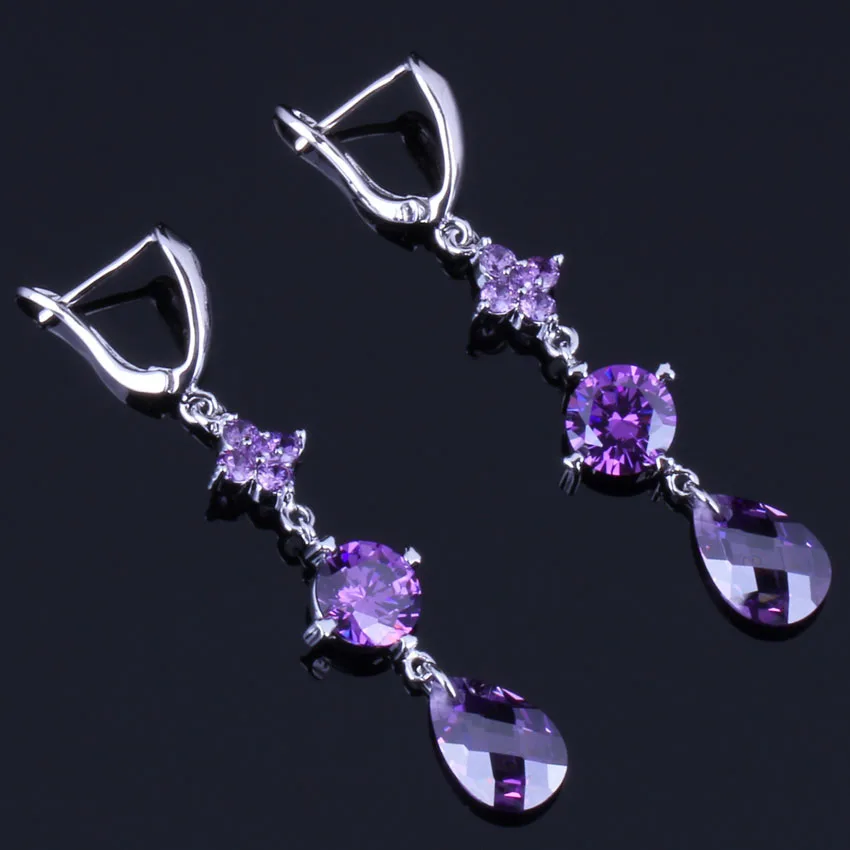 

Prominent Water Drop Purple Cubic Zirconia 925 Sterling Silver Drop Dangle Earrings For Women V0826