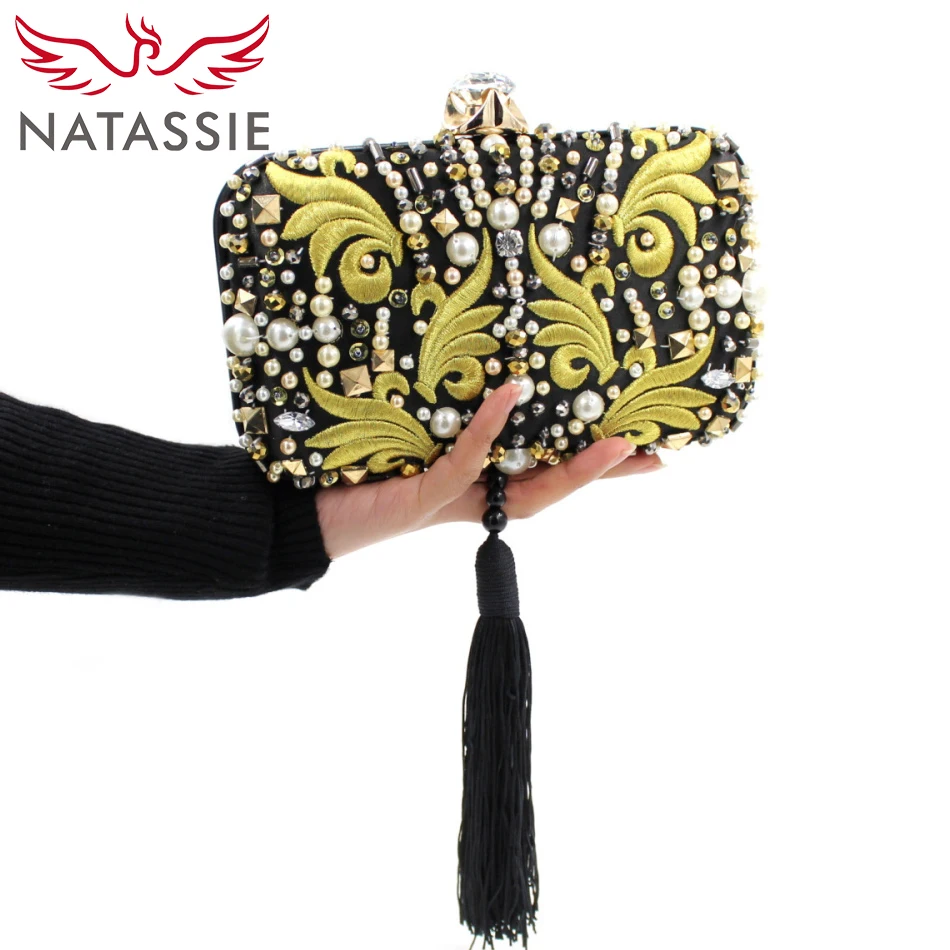 NATASSIE Women Evening Clutch Bag Ladies Tassel Clutches Purses High
