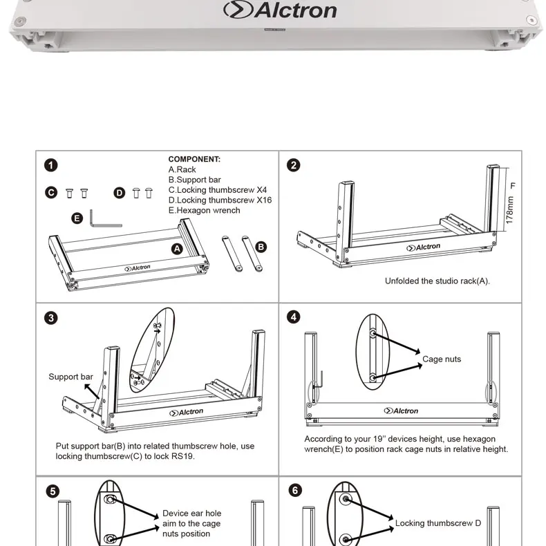 Alctron RS19-4U RS19 серия Качество квасцовый сплав сценический аудио Стойка регулируемый угол складной настольный студийный стеллаж Вставка 4 устройства