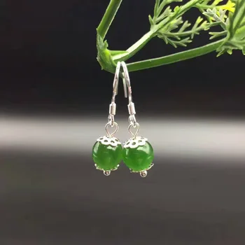 

S925 silver inlaid green apple pendant earrings Can choose three style charm female style boutique chalcedony