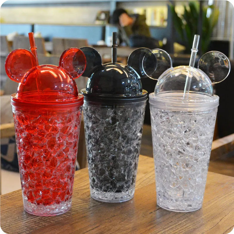 Fashion Double layer Straw Ice bottle Summer Cold Drink Fruit Juice
