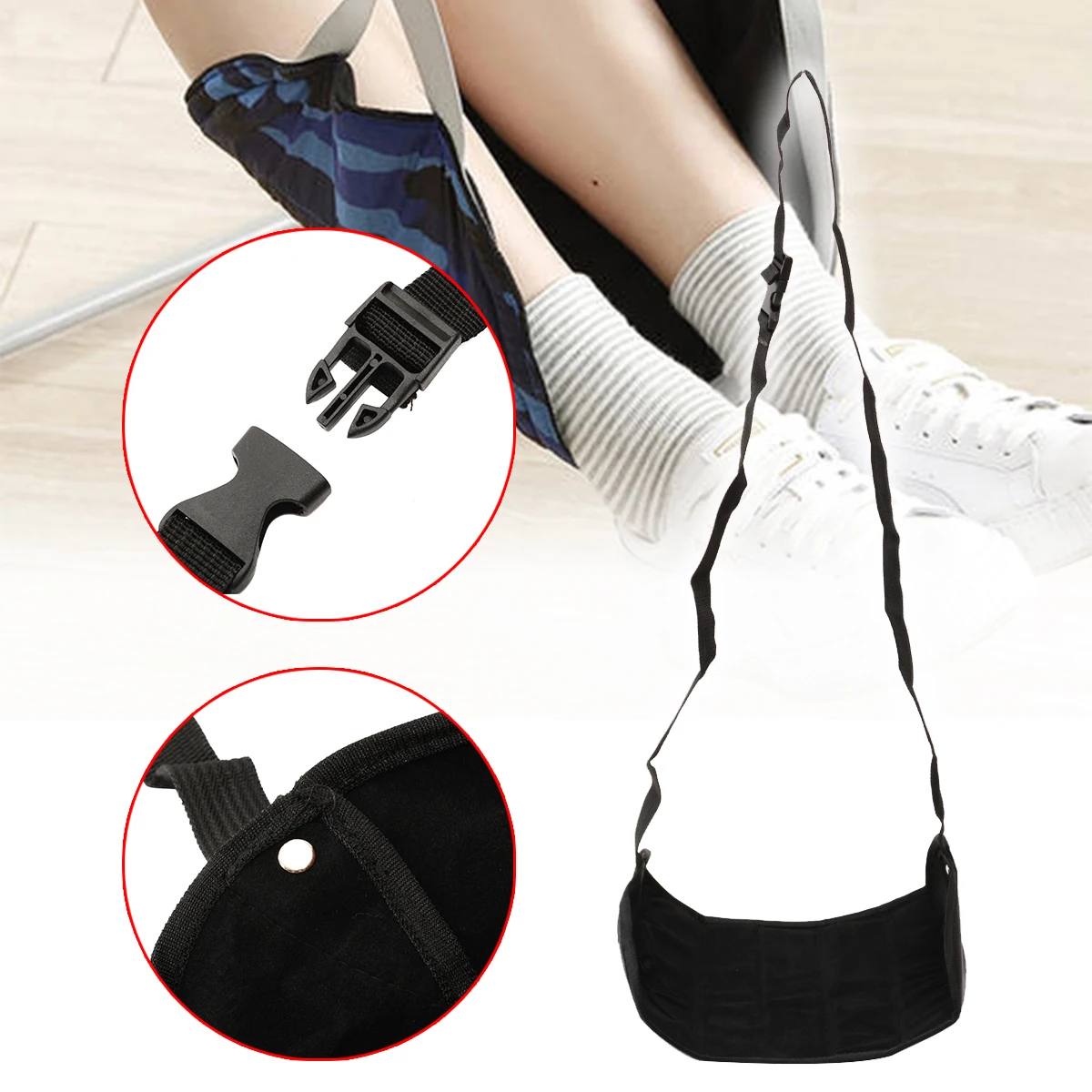 

Portable Travel Hang Footrest Mat Train Airplane Office Table Casual Adjustable Feet Leg Rest Hammock Pad Accessories Black