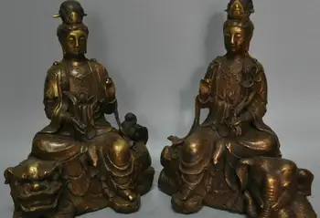 

11" China Tibet Bronze Wenshu Manjusri Bodhisattva Ride Elephant Lion Statue