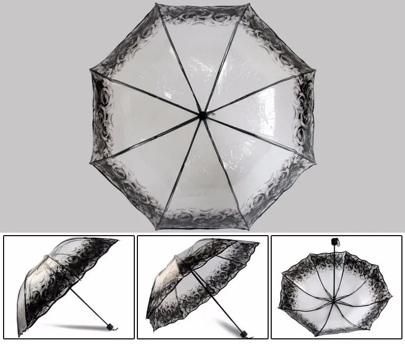 Прозрачный женский зонтик, трехслойный, толстый, Paraguas, пластиковый, прозрачный, кружевной зонтик,, новая мода, 8 ребер, зонтик для девочек