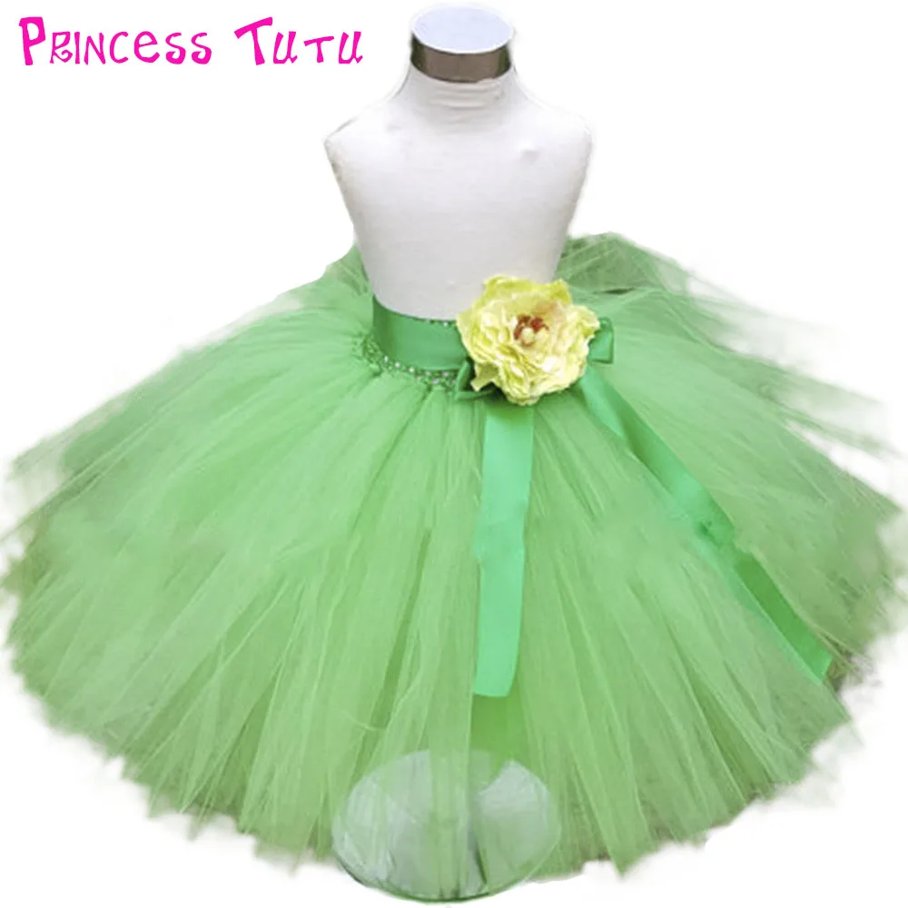 

Mid Calf Length Flower Girl Tutu Skirt Green Color Kids Children's Day Holidays Party Skirts Birthday Clothes Can Be Customized