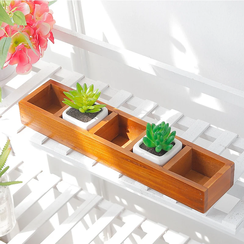 

Succulents wooden Garden Storage Box Home Office Desktop Sundries Storage Rectangular Balcony Creative Flower Pot Wooden Box
