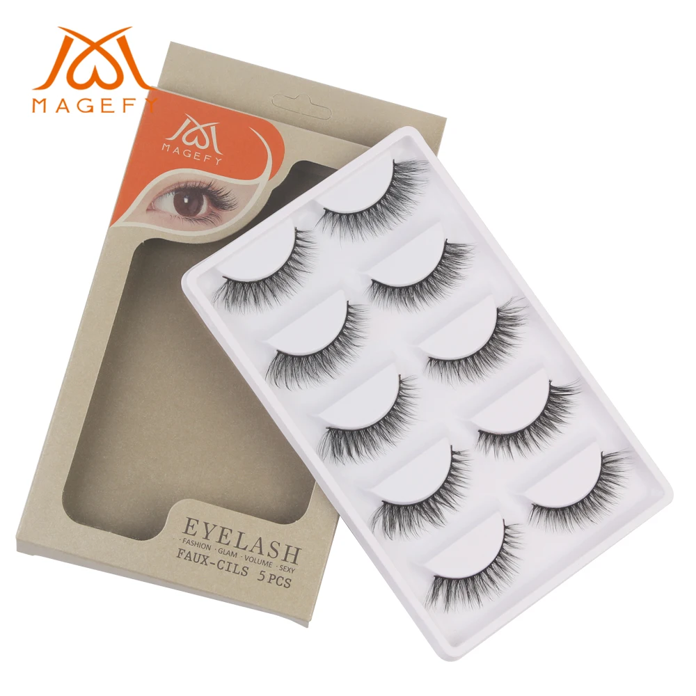 

MAGEFY 5 Pairs/Box Mink Eyelashes Natural Long 3D Mink Lashes Hand Made False Lashes Crisscross Messy Fake Eyelashes Makeup