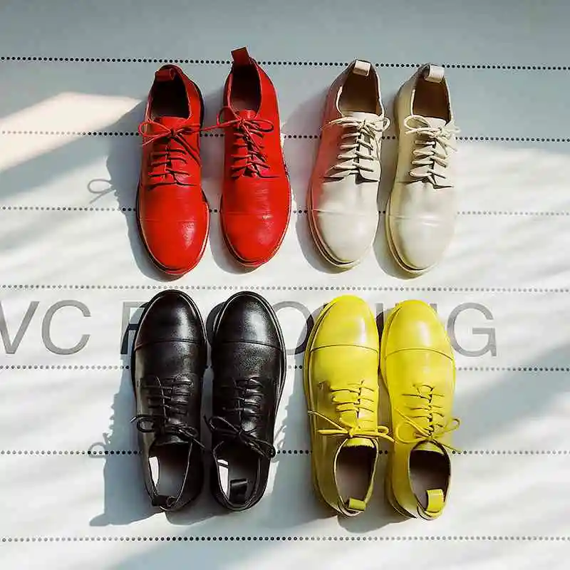 Krazing pot/Осенняя разноцветная обувь из овечьей кожи на низком каблуке; Простые лаконичные Модные Туфли-оксфорды без застежки в британском стиле; l30