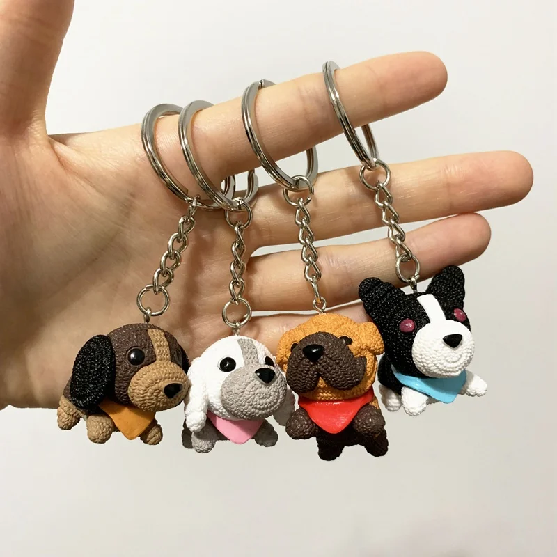 

4PCS Mixed Style Resin Lovely Wool Knitting Solid Dog Pendant Keychains Key Rings Gifts For Friends Women Man Key Bag Jewelry
