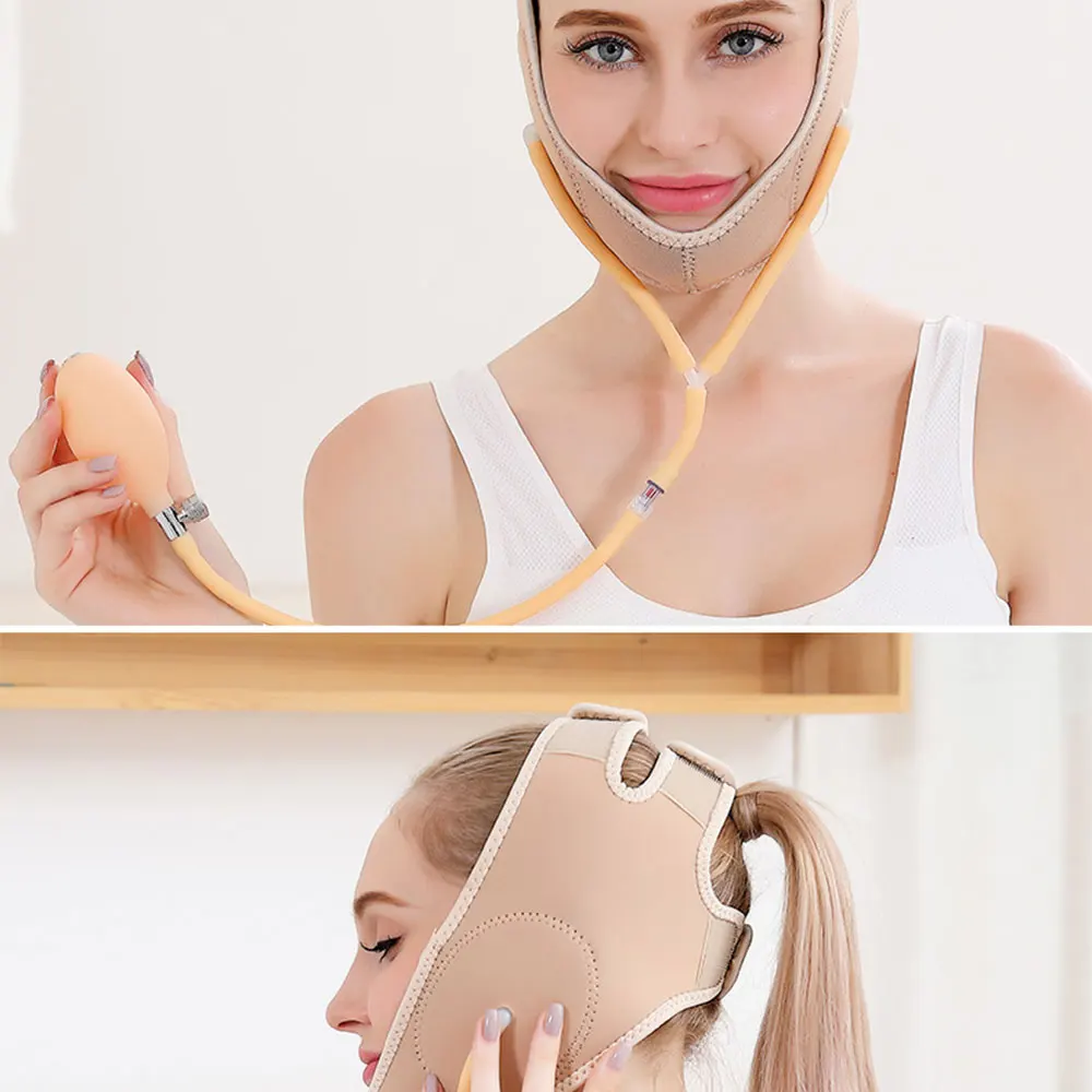 Уменьшенная двойная маска для лица и подбородка, надувная тонкая маска для лица, утягивающая повязка, инструменты для подтяжки лица, маска для подтягивания лица