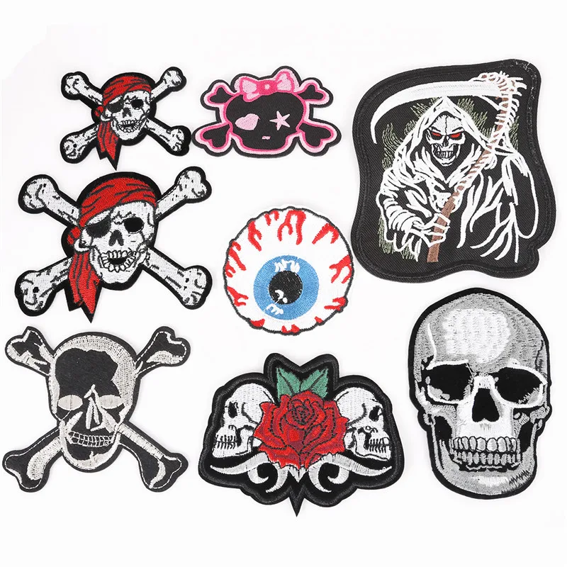 

1pc Multi-size Punk Style Embroidery Cloth Back Glue Skull Patches For Arts Craft Sewing On Clothing Bag Apparel Patches DIY
