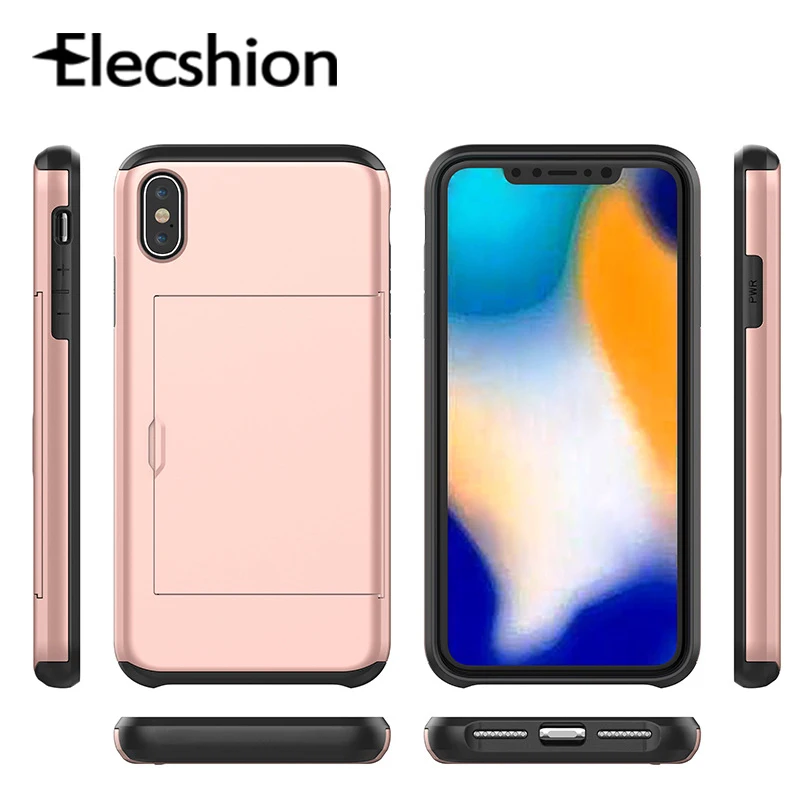 

Luxury Shockproof Slide Wallet Card Credit Slots Business Phone Case For iPhone 7 8 Plus Armor Rugged Cover For iPhone XS MAX XR