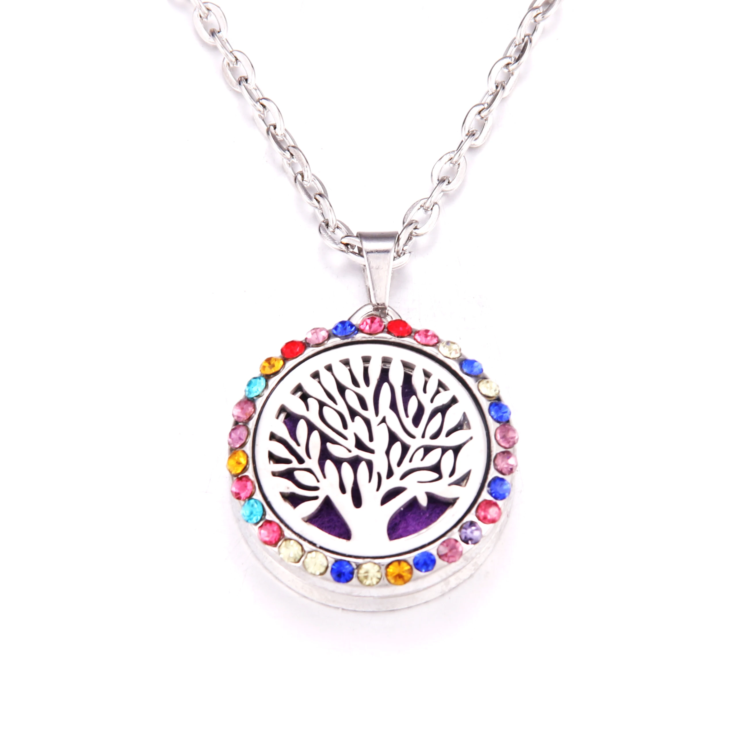 

Colorful Zircon Aroma Necklace Magnetic Openable Stainless Steel Aroma Essential Oil Diffuser Necklace Perfume Locket Pendant