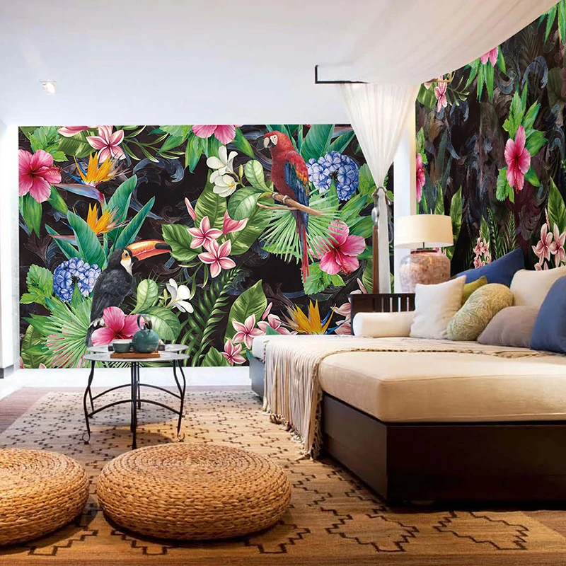 Пользовательские 3D тропический лес попугай лист фотообои гостиная ресторан кафе бар фон настенная живопись фрески