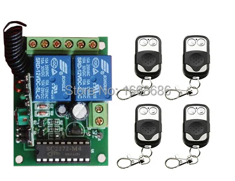 

DC12v 2CH 10A RF Wireless Remote Control Switch teleswitch With 4pcs metal Transmitter For Fixed code
