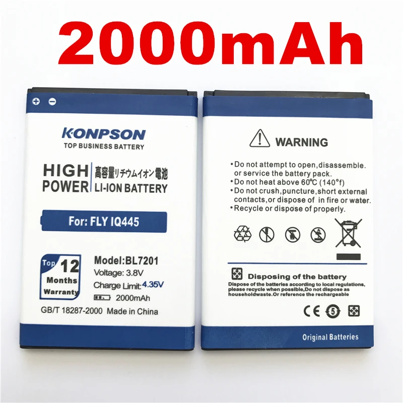 

100% Original LOSONCOER 2000mAh BL7201 High Quality Battery for Fly IQ445 1 +Tracking Number