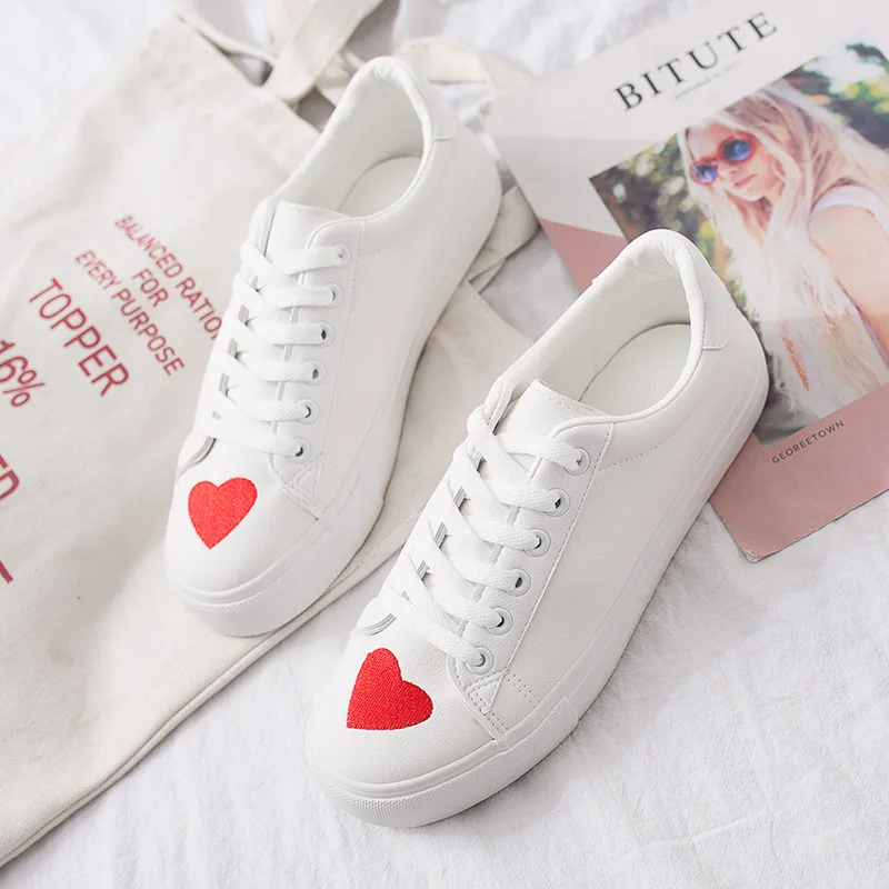 

WIGQCY 2019Wild basic love white shoes female spring new women's shoes solid color lace up student casual flat bottom shoes X303