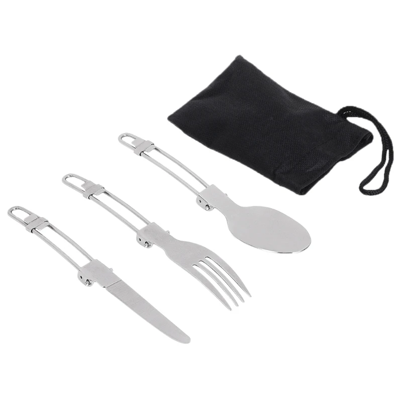 3 piezas portátil de Camping al aire libre Picnic vajilla plegable de acero inoxidable utensilios de cocina