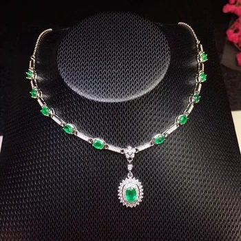 شراءقلادة من الأحجار الكريمة الطبيعية باللون الأخضر الزمردي قلادة بدلاية من الأحجار الكريمة S925 سلسلة عصرية جميلة من الفضة مجوهرات هدايا حفلة دي...