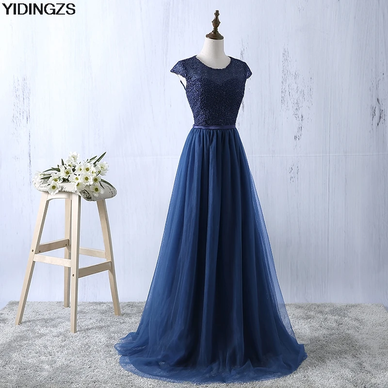 YIDINGZS Navy Blue  Prom  Dress  2019 New Arrive Lace Tulle  A 