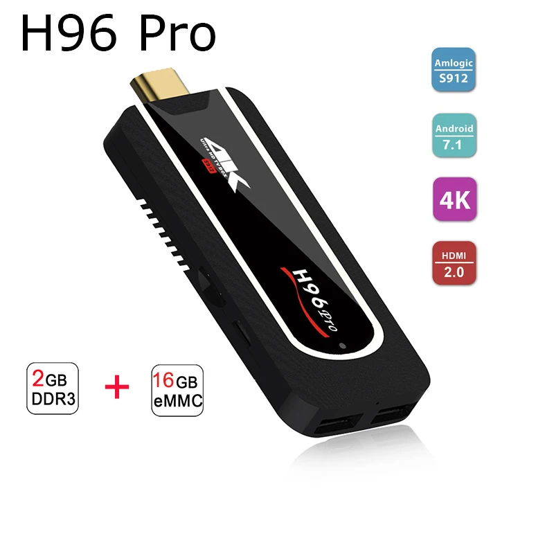 H96 Pro Android tv Stick OS 7,1 Amlogic S912 Восьмиядерный 64 бит BT4.1 2,4G 5G WIFI tv ключ 2G ram 16G 8G rom 1080P 4K HD мини-ПК - Цвет: RAM 2GB ROM 16GB