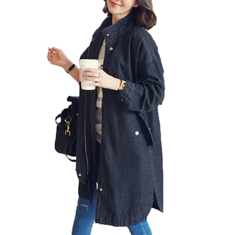 

Black Denim Windbreaker 2019 Spring New Large Size With Cotton Denim Jacket Autumn Wild Casual Windbreaker Lady Denim Jacket