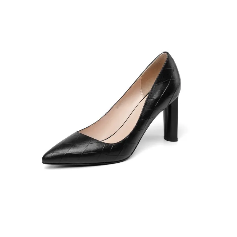 

2019 spring and autumn high-heeled pointed thick with shallow mouth women's shoes black ljj 0324