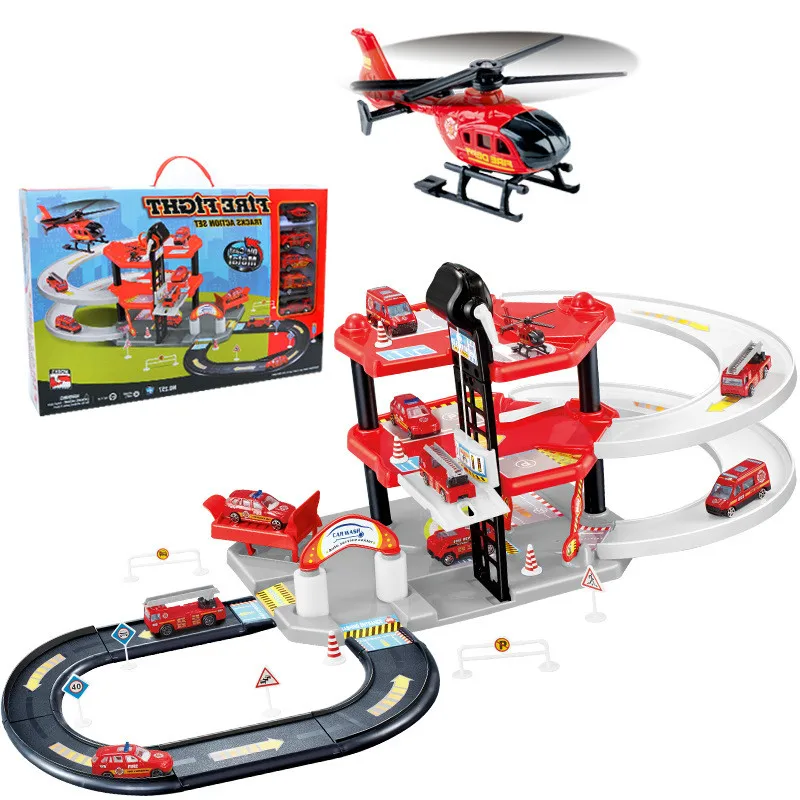 

Magical Car Track Children's Educational Simulation Assembled Track Alloy Fire Truck Three-layer Simulation Parking Lot Boy Gift