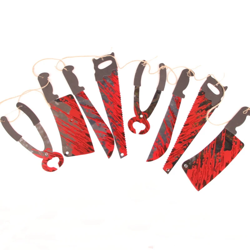 

Horror Spooky Halloween Party Haunted House Hanging Garland Pendant Banner Decoration Blood Knifes Tools