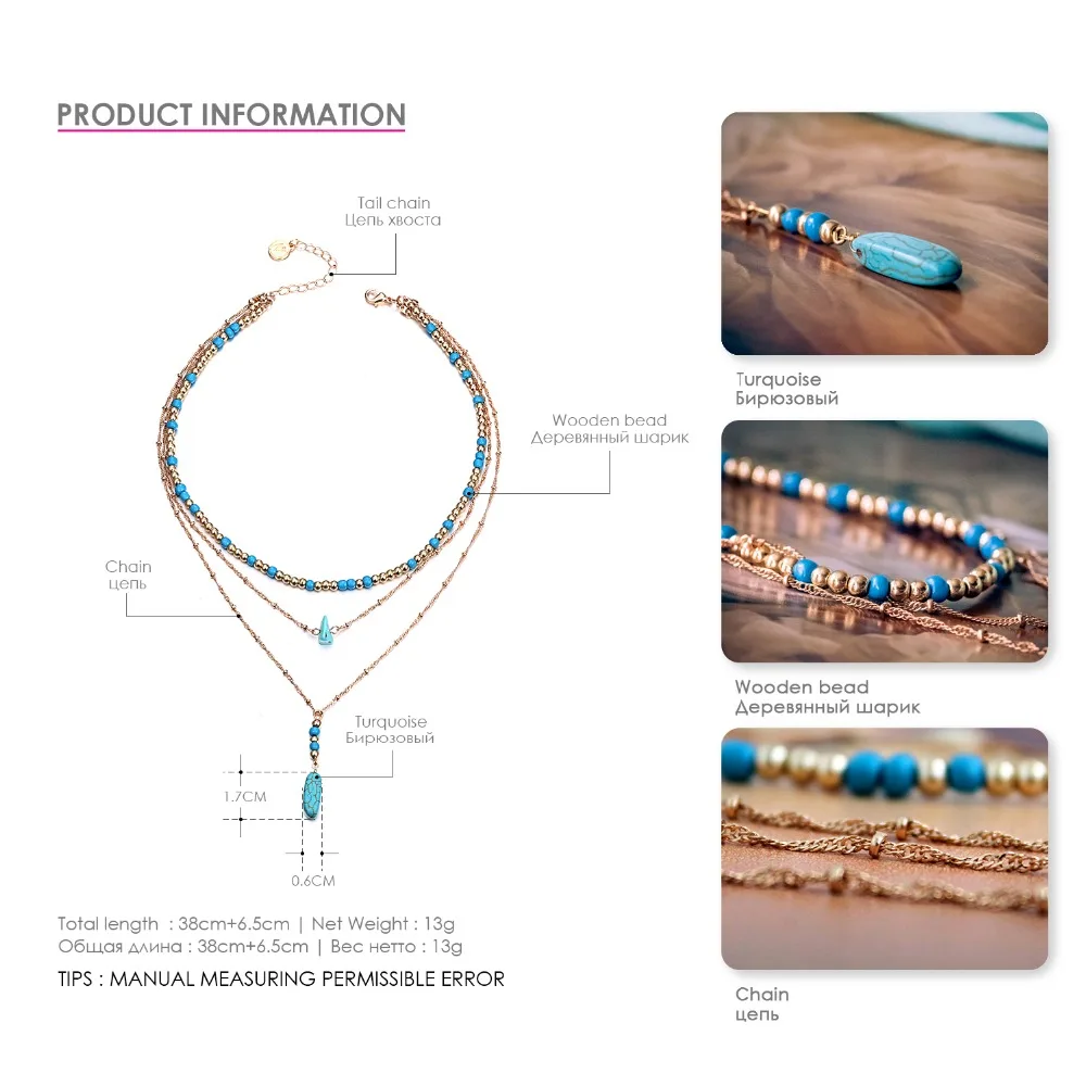 eManco Wholesale Beads for Bead Work Layering Necklace Wood Bead Blue Stone Chain Necklace New Arrivals for Women Jewelry