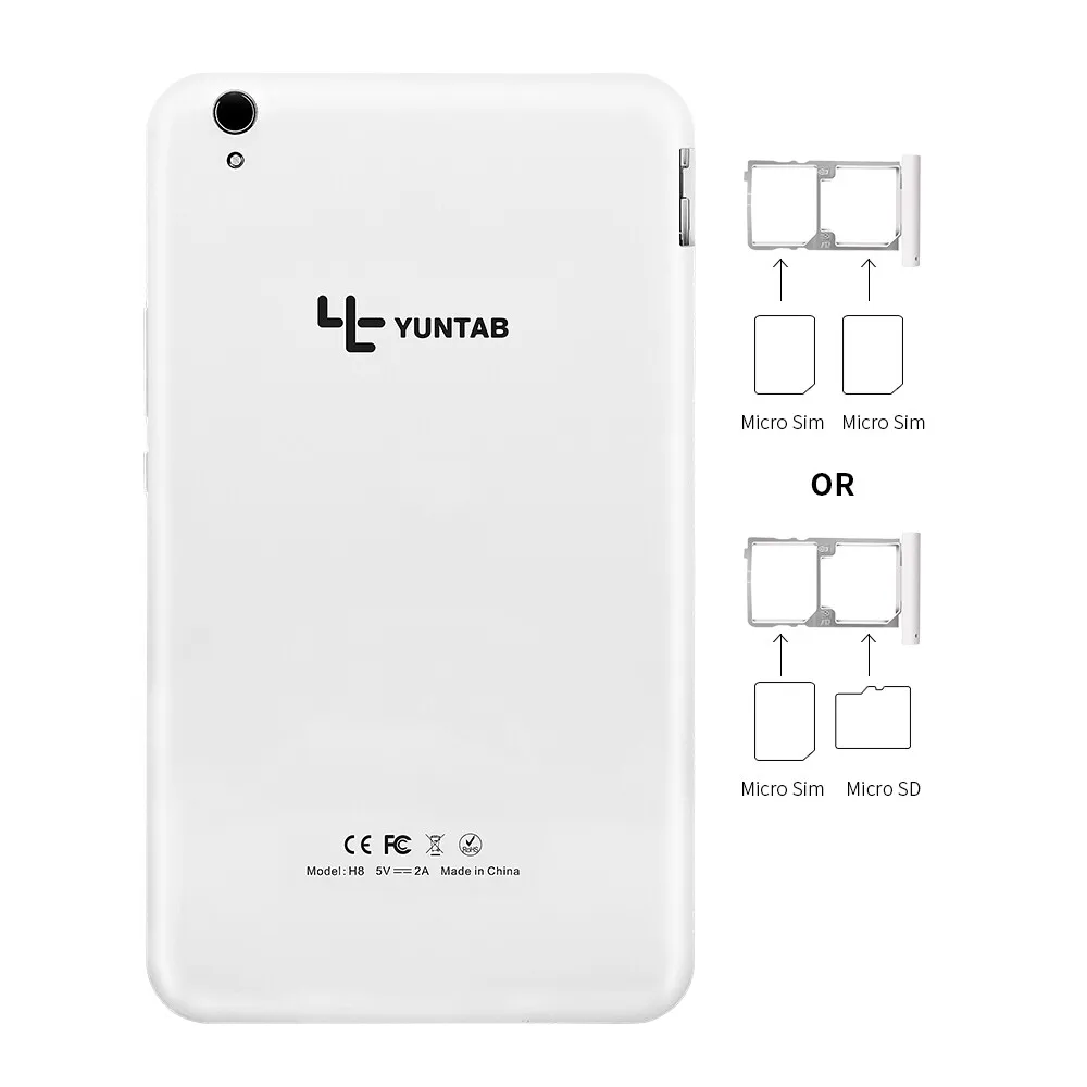Yuntab 2 цвета 8 дюймов H8 планшетный ПК четырехъядерный 4G мобильный телефон с двойной камерой и двумя слотами для карт Android 6,0 4500mHA батарея