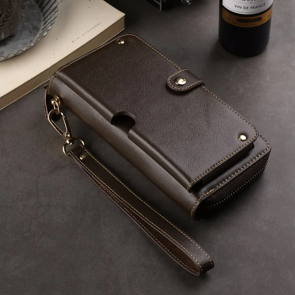 

Genuine Cow Leather Wallet Finger Ring Belt Strap Mobile Phone Case Pouch For iPhone XR/XS Max