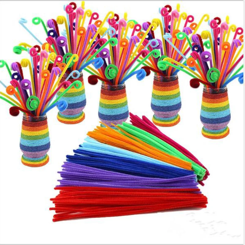 100pcs 30cm Chenille Stem Pipe Cleaners Plush Educational Toy Colorful Velvet Strip Cleaner Toy Handmade DIY Craft Supplies