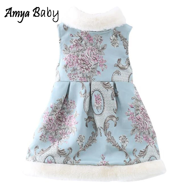 

Amya Baby Kids Winter Dresses For Girls Floral Embroidery Girls Vest Dress Boutique Kids Clothing New Year Little Girl Dresses