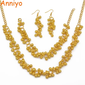 

Anniyo Weight is Light Ball Necklace Bracelet Earrings for Women Girl, Beads Jewelry sets Gold Color African Party Gifts #204706