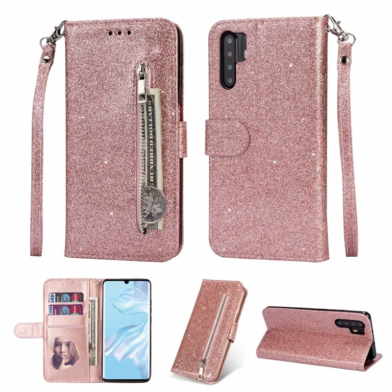 

Wallet PU Leather Glitter Stand Case For Huawei P30 / P30 Pro Silicone With Card Slot Flip Cover Case For Huawei P30 Lite Coque