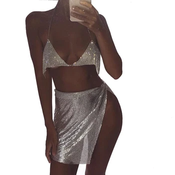 

Bling Sexy Body Chain Jewelry Gold Silver Color Bikini Rhinestone Triangle Tanktop Backless Skirt Dress Fashion Jewelry Women