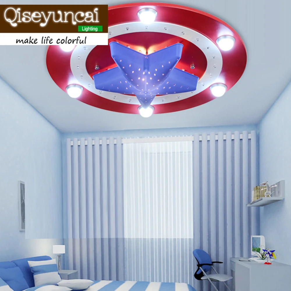 

Qiseyuncai Kid's Room Captain America Ceiling Lights Child Bedroom Cartoon 6LED*3W&24LED*0.3W for Living Room Lighting