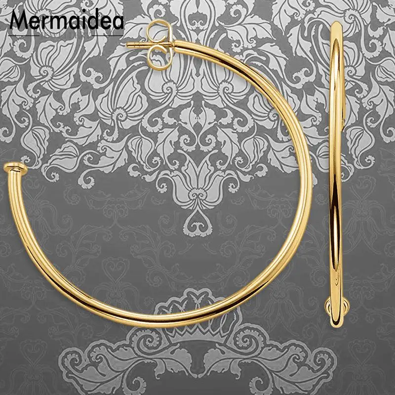 

Creole Hoop Big Beads Carrier Earrings 2019 Gold Color Trendy Fashion Jewelry Geometric 925 Sterling Silver Gift For Women Men