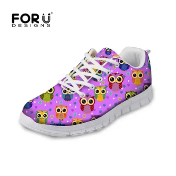 

FORUDESIGNS 2018 Spring Women Flats Shoes Cute Animal Owl 3D Print Comfortable Sneakers Women Flat Lacing Shoes Woman Zapatos