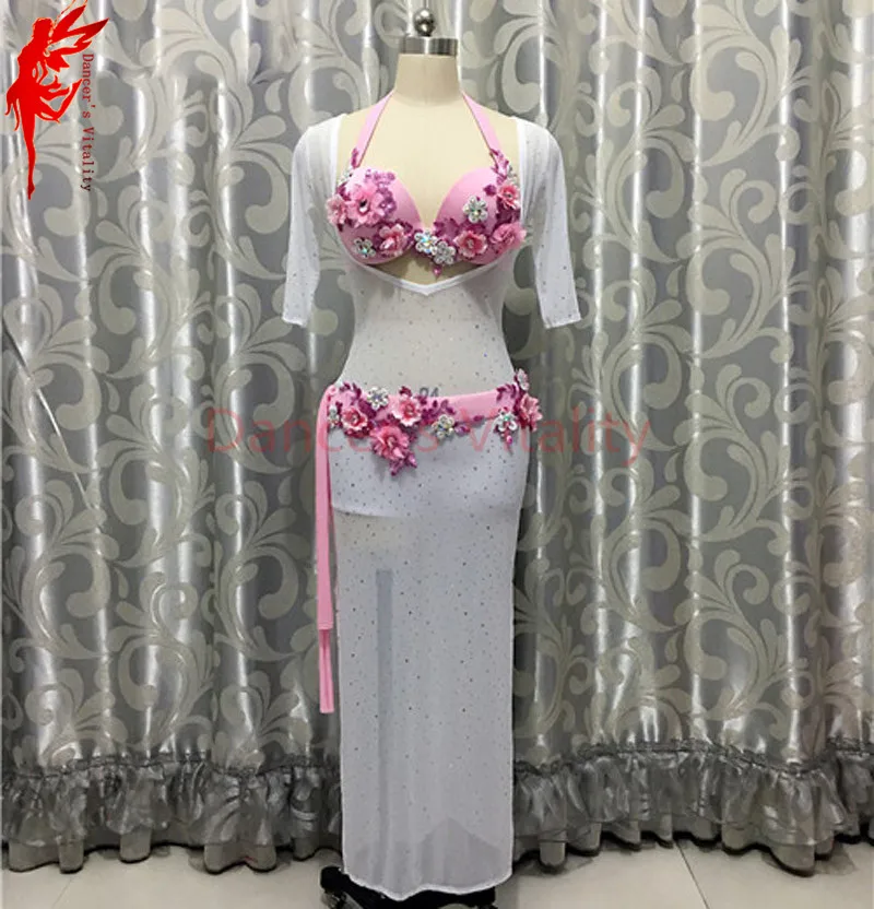 

Lady Elegant dance dress luxury flowers bra top and long dress Women Performance clothes B/C cup S/M/L ballroom dance clothing