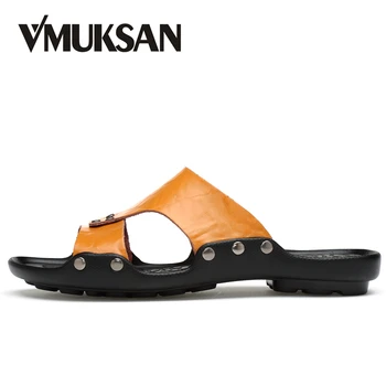 

VMUKSAN New Summer Slippers Men Fashion Non-slip Mens Leather Slippers Comfortable Soft Beach Shoes For Man