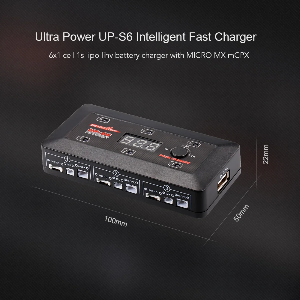 

Ultra Power UP-S6 3.7V 1S Lipo LiHv Battery Charger with MICRO MX mCPX USB Port for Blade Inductrix RC Racing Drone Quadcopter