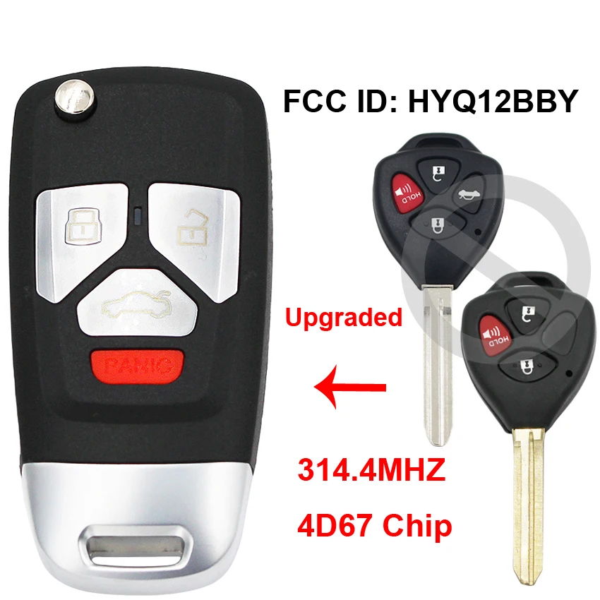 

Folding Flip Upgraded Remote Key 314.4MHz with 4D67 Chip FCC ID: HYQ12BBY for Toyota Camry 2007- 2011 for Rav4 Yaris 2006 - 2010