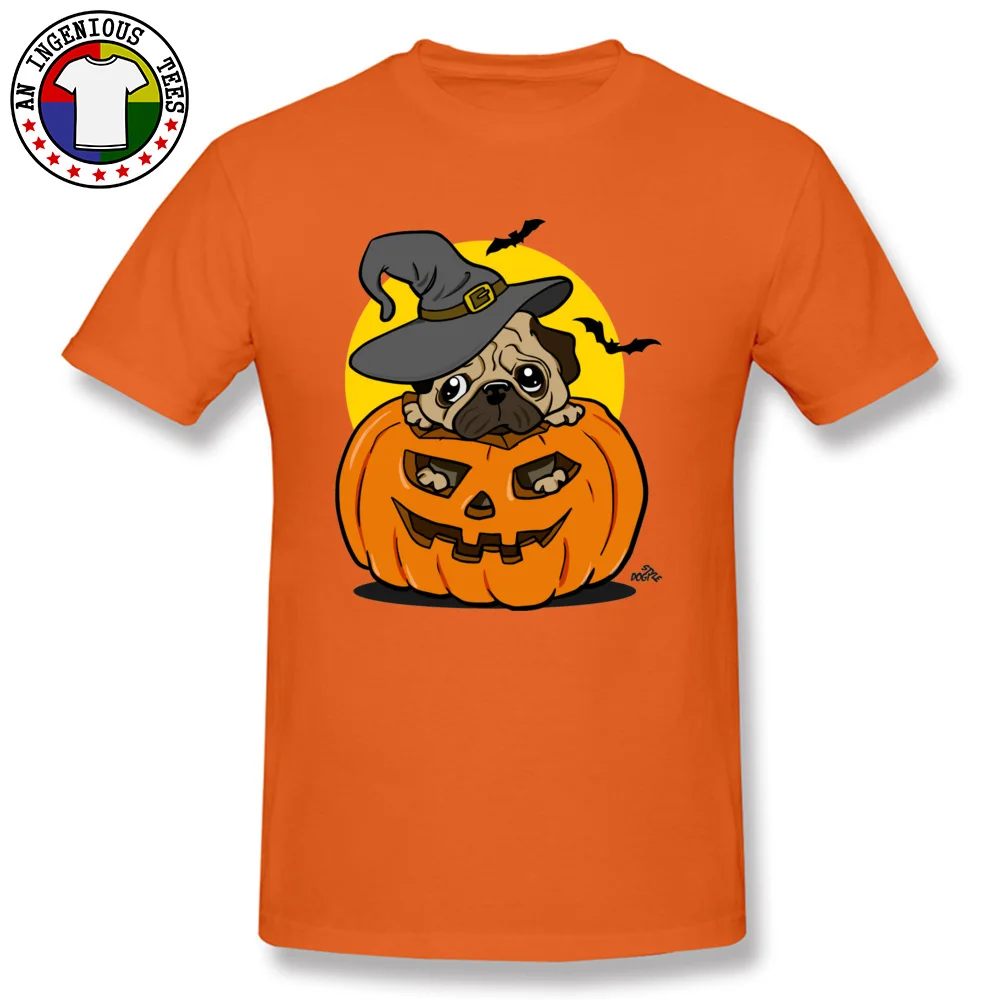 Halloween pug dog Autumn All Cotton O-Neck Tops Tees Short Sleeve Custom T Shirt New Design Camisa T-shirts Drop Shipping Halloween pug dog orange
