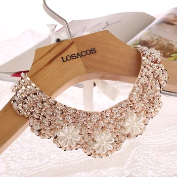 

Fashion Popular 3 Flowers Fake Collar Choker Necklace Sequined Beads Plant Pattern For Women Girl Statement Necklace Jewerly