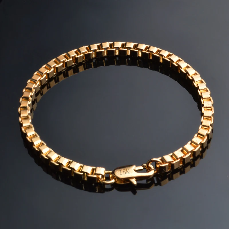 

Top Quality Gold Color Box Chain Bracelets Bangle For Women And Men Fashion Unisex Charm Bracelet Jewelry Accessory
