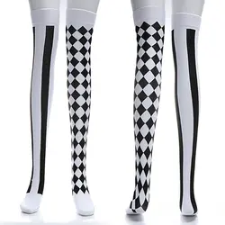 68 см Для женщин Гольфы костюм клоуна черный, белый цвет Клетчатые Гольфы на Хэллоуин карнавальный носки для вечеринок костюмы Аксессуары