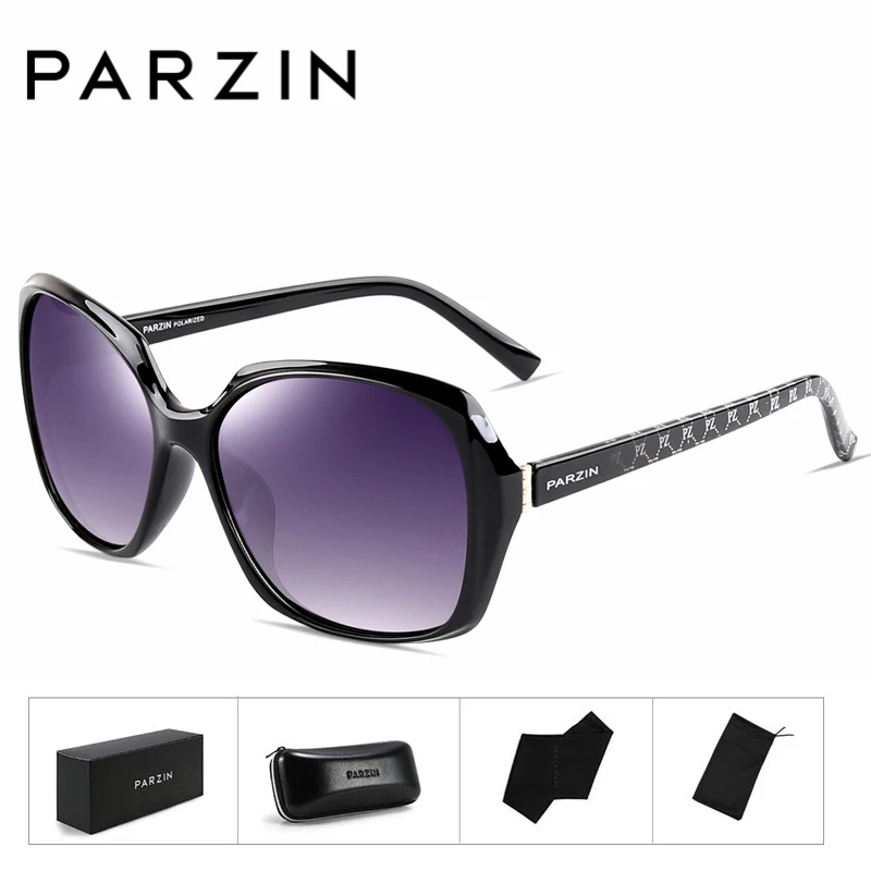 PARZIN, брендовые дизайнерские солнцезащитные очки с большой оправой, оттенки для женщин, модная овальная оправа, настоящее качество, женские поляризованные солнцезащитные очки - Цвет линз: Bright black